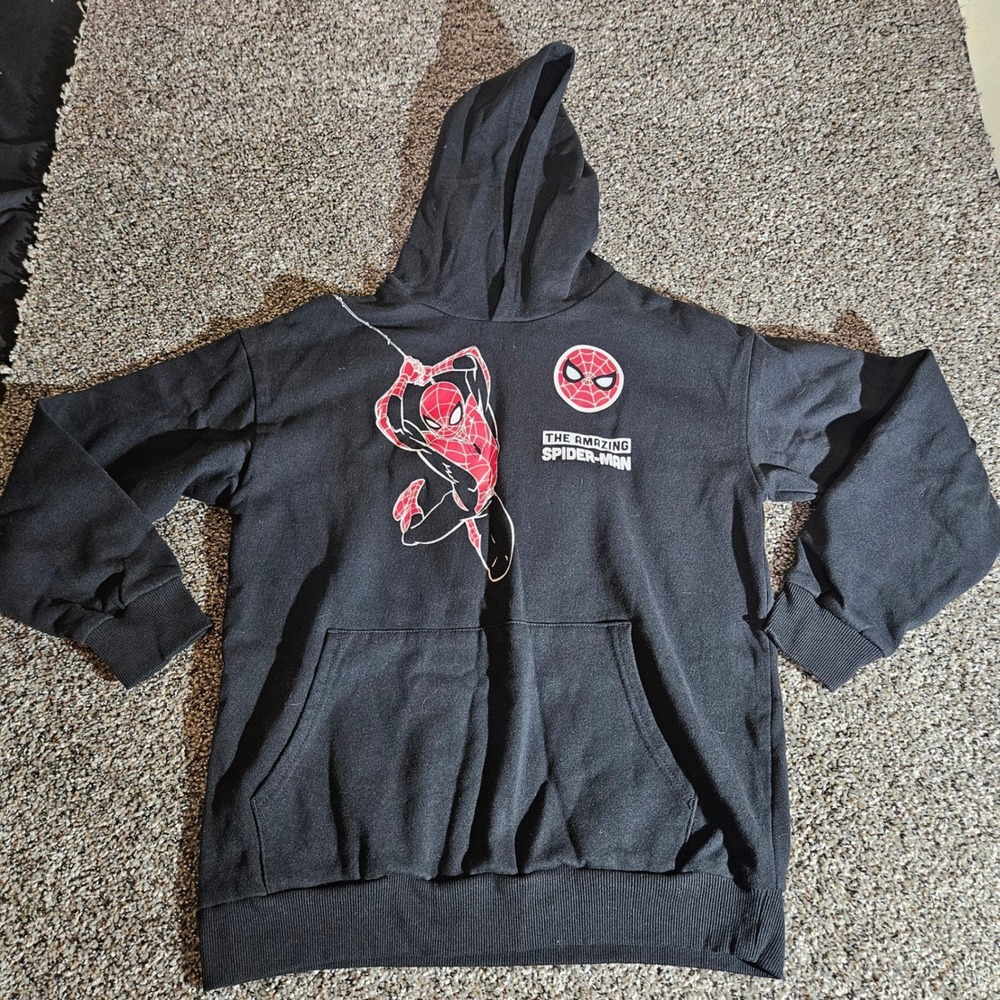 Marvel The Amazing Spider-Man Kids Black Graphic Pullover Hoodie Size 14/16 L‎